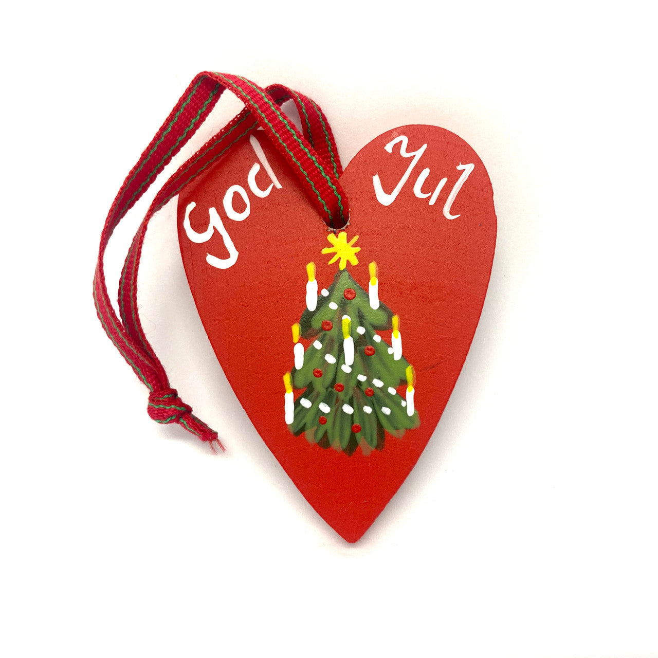 God Jul Heart Xmas Tree Wood Ornament
