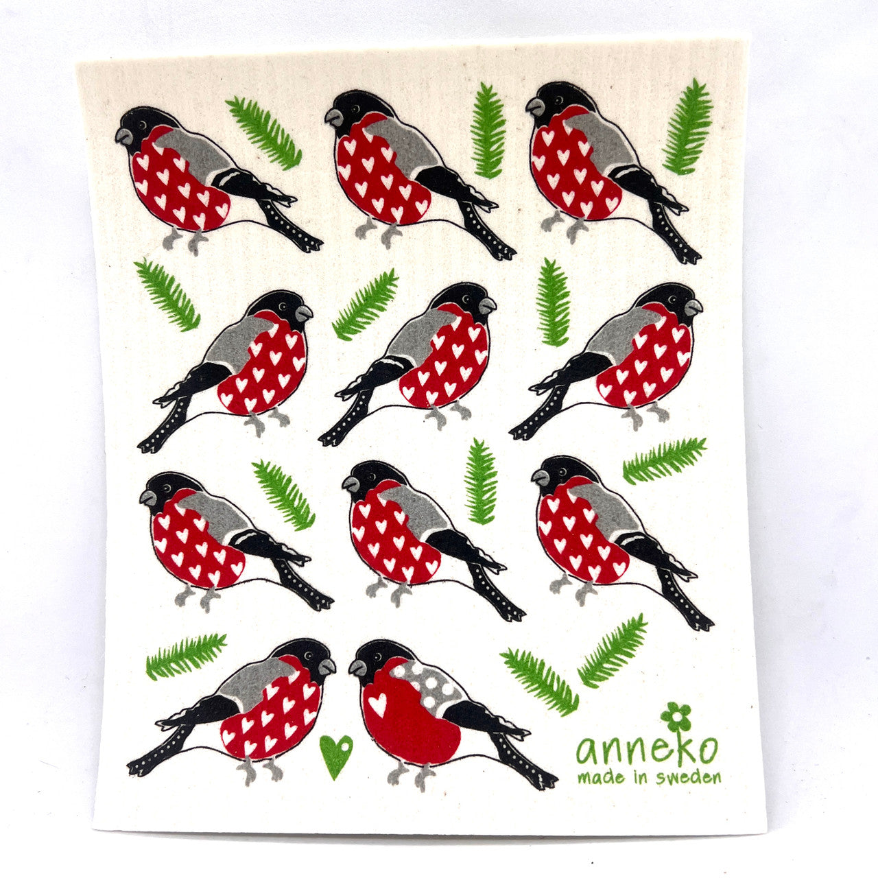 Heart Bullfinch Swedish Dishcloth