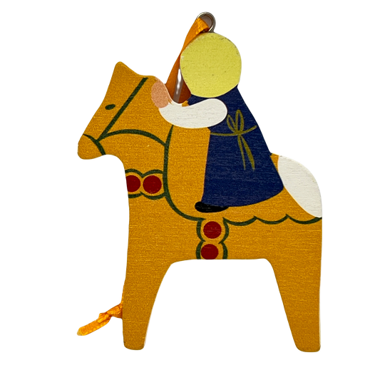 Girl on Yellow Dalahorse Wood Ornament