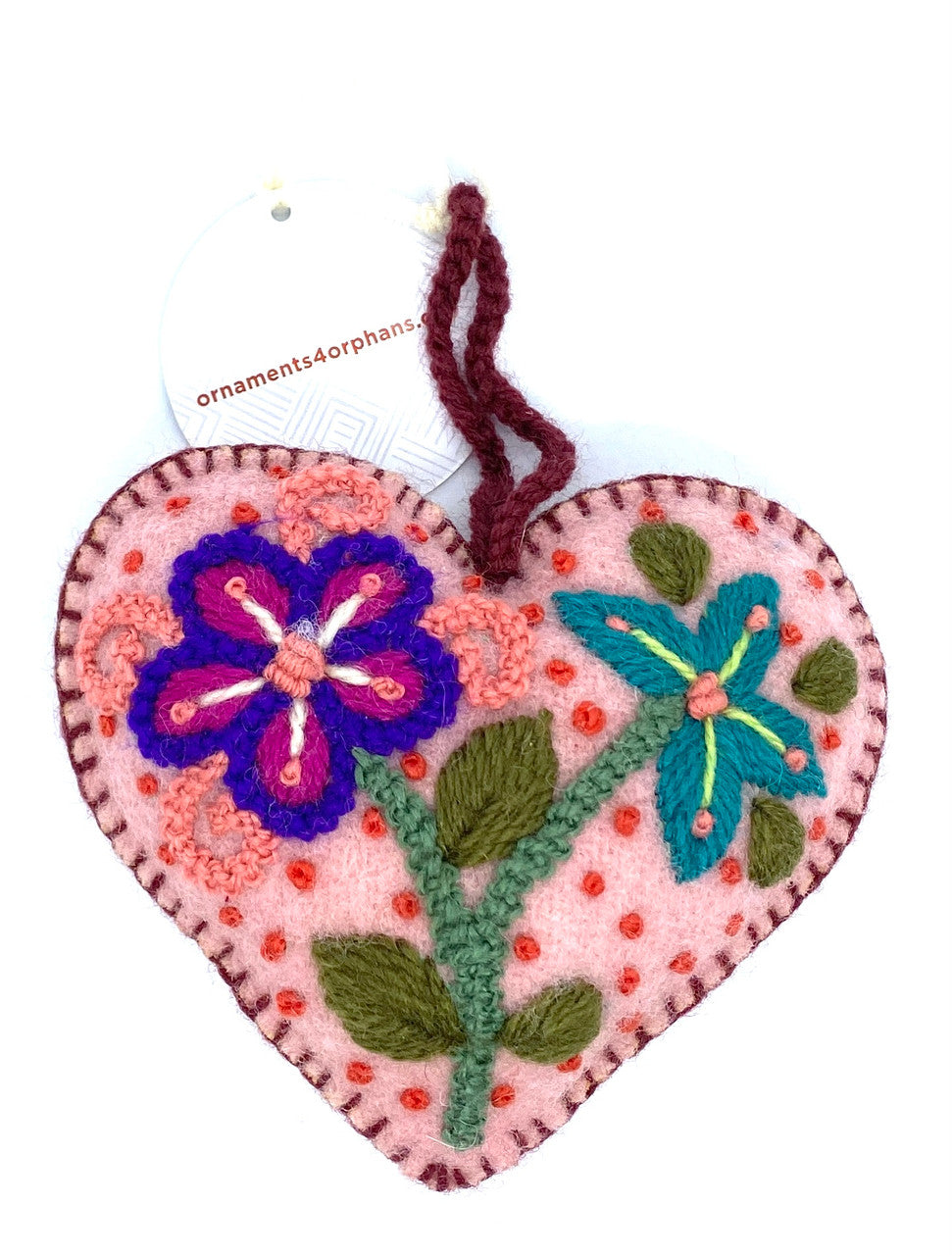 Flower Felt Heart Ornament (pink)