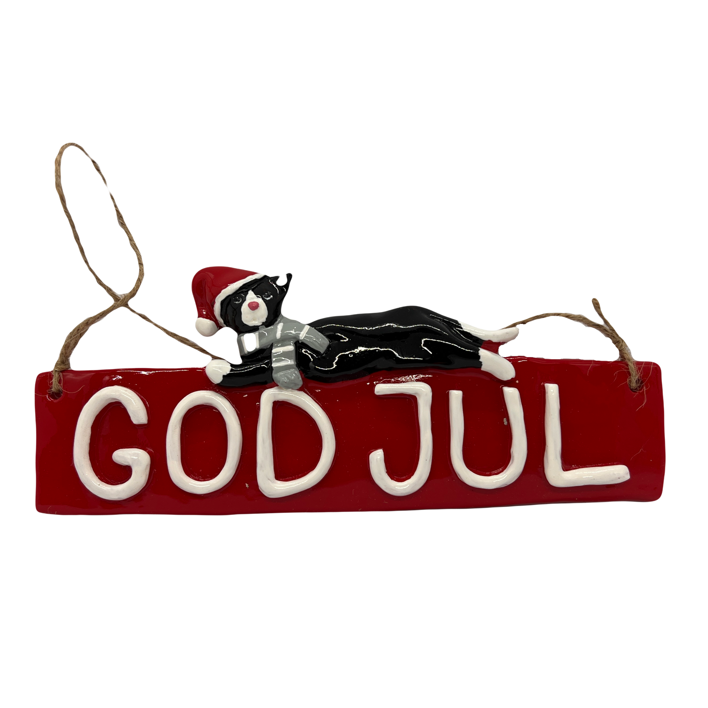 God Jul Cat Hanging Sign