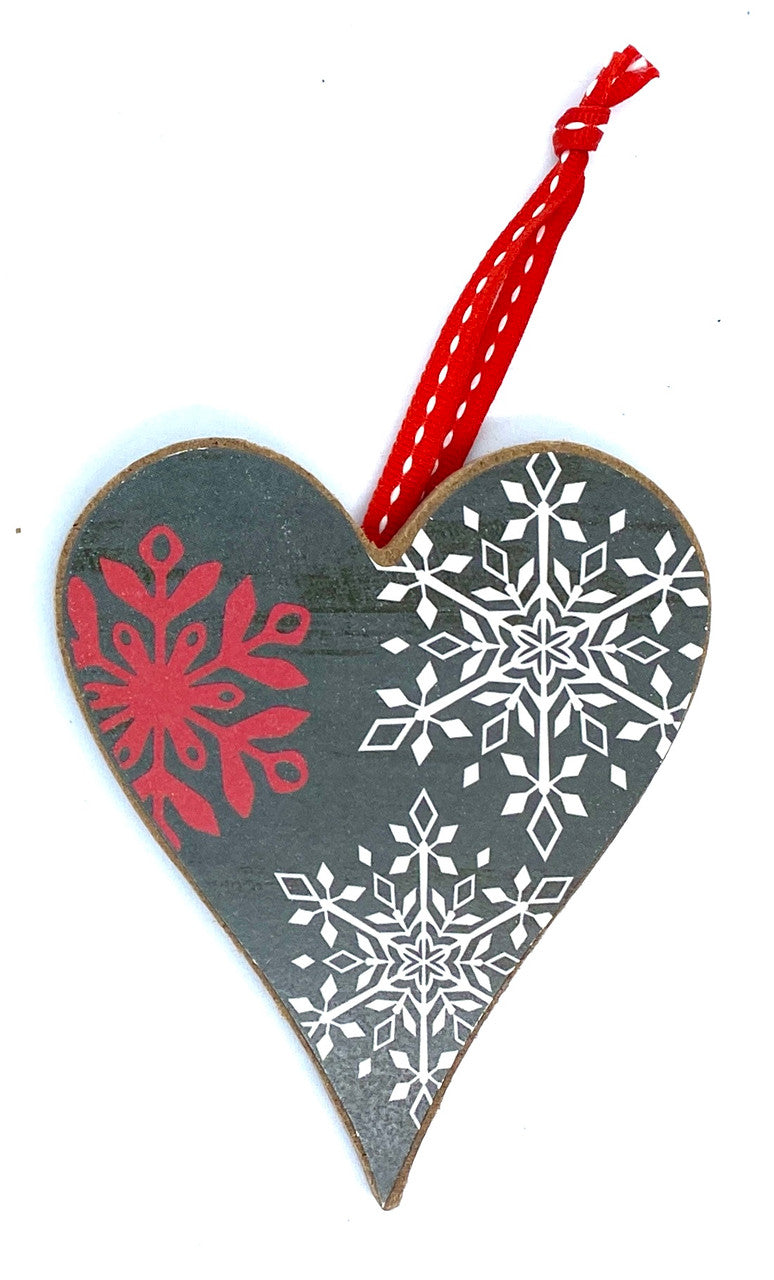 Nordic Gray Heart Wood Ornament