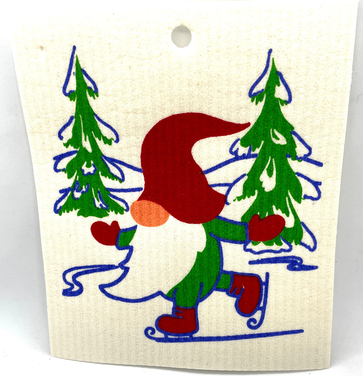 Ice Skating Gnome Swedish Dishcloth