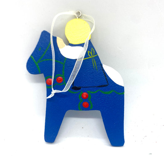 Girl on Blue Dalahorse Wood Ornament (back)