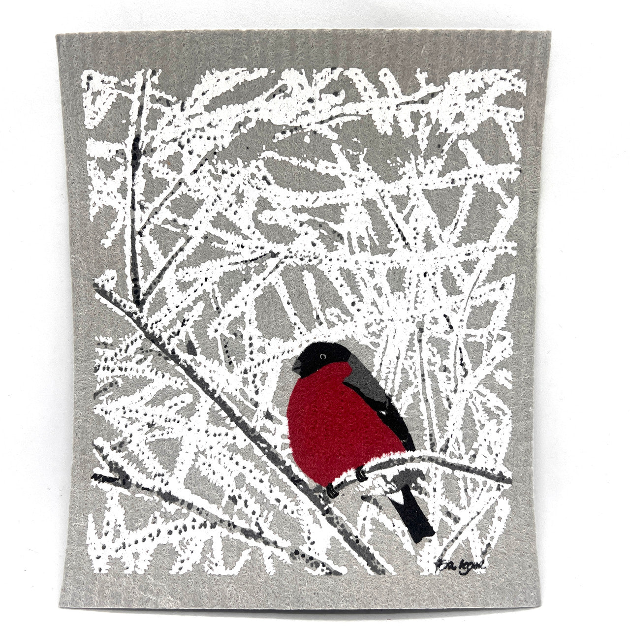 Winter Bullfinch Swedish Dishcloth