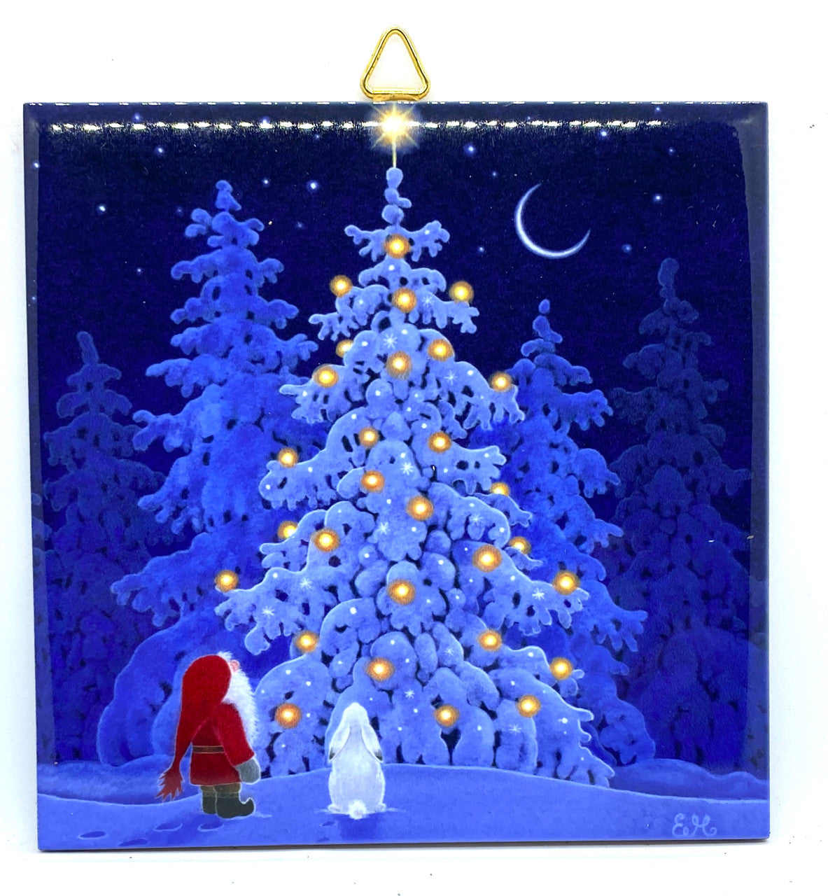 Tomten, Bunny, and Christmas Tree Tile Trivet