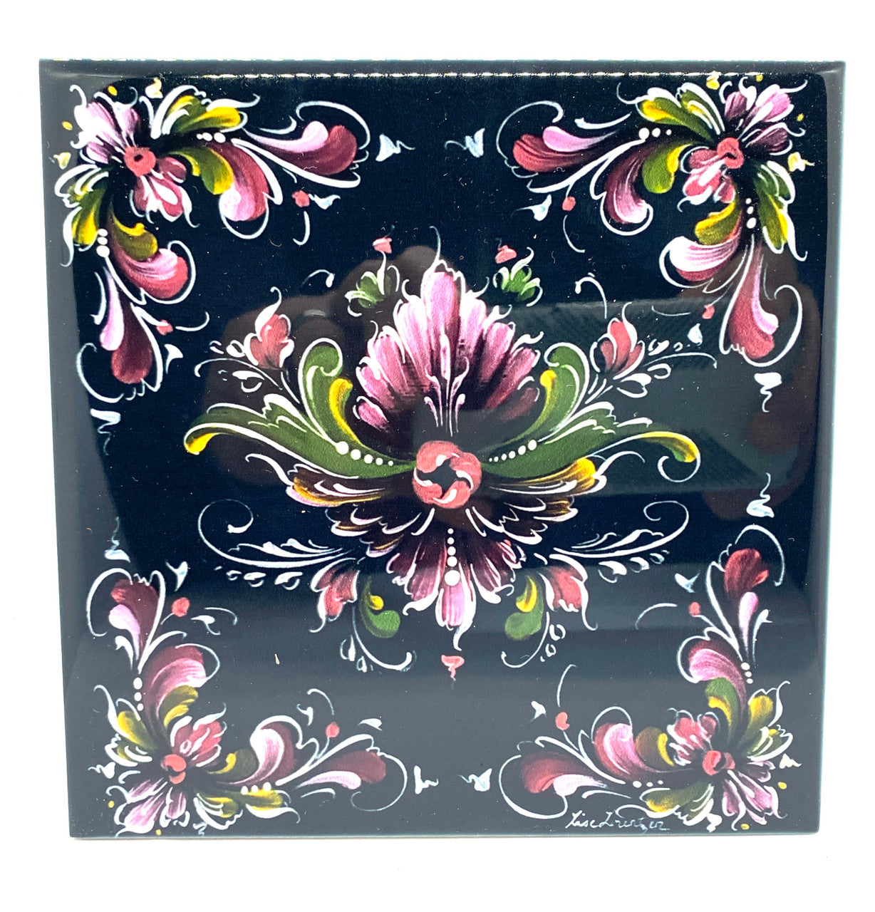 Black Rosemaling Tile Trivet