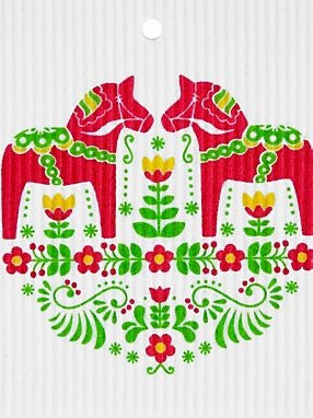 Dala Horse Folk Art Swedish Dishcloth