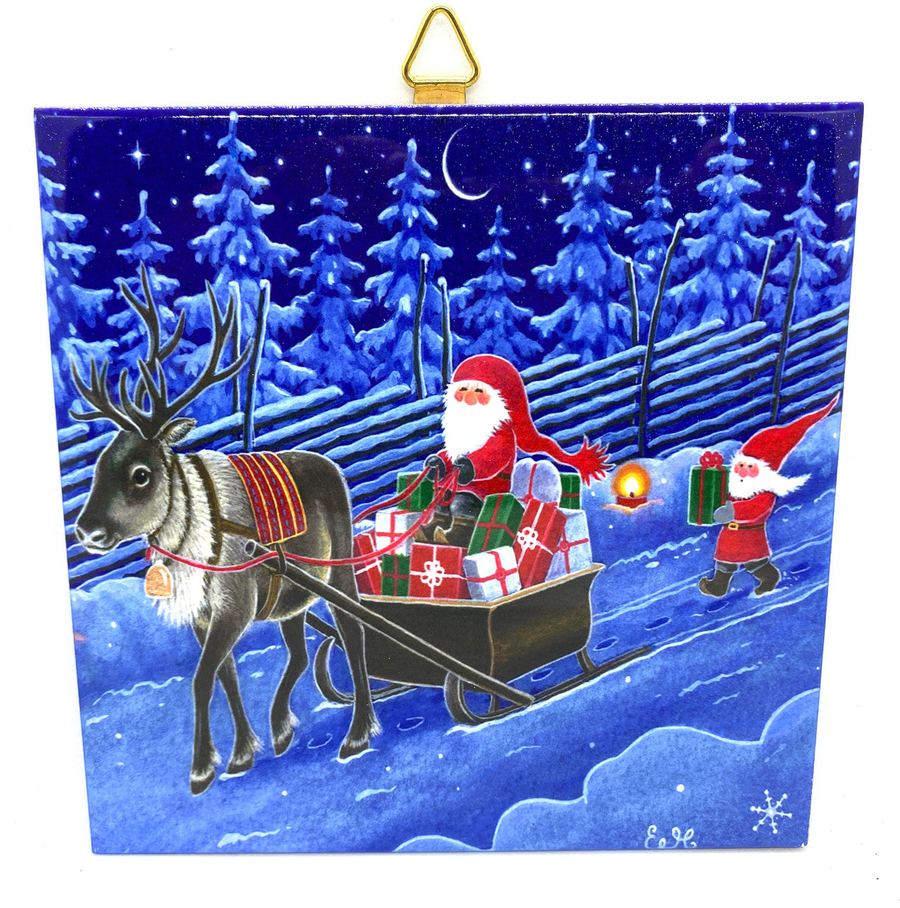 Tomte on a Sleigh Tile Trivet