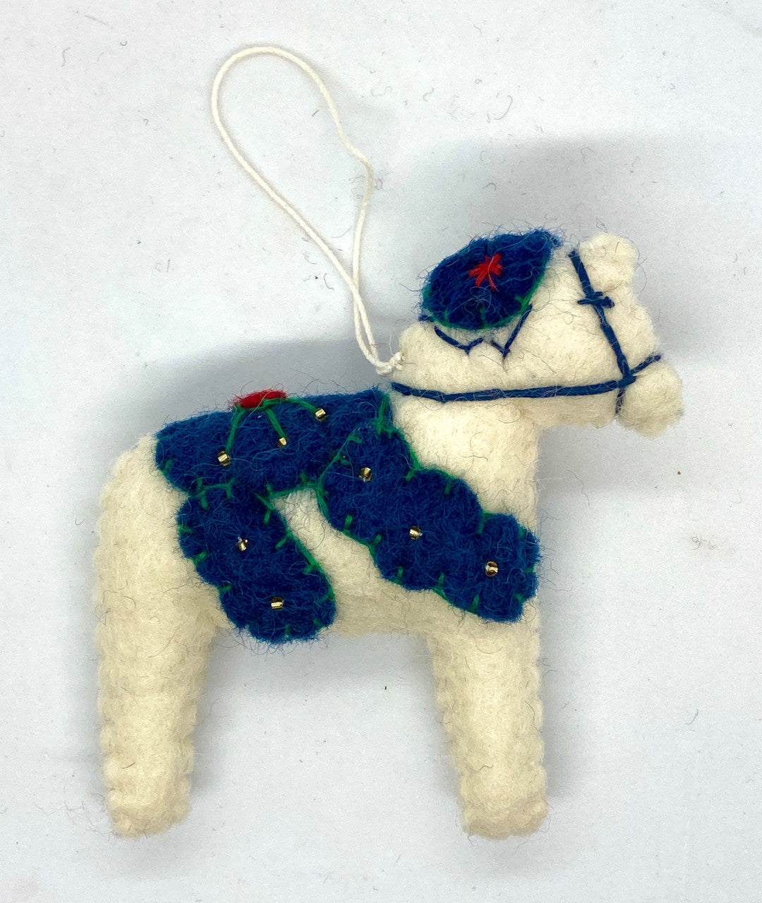 Dala Horse Felt Ornament (White & Blue)