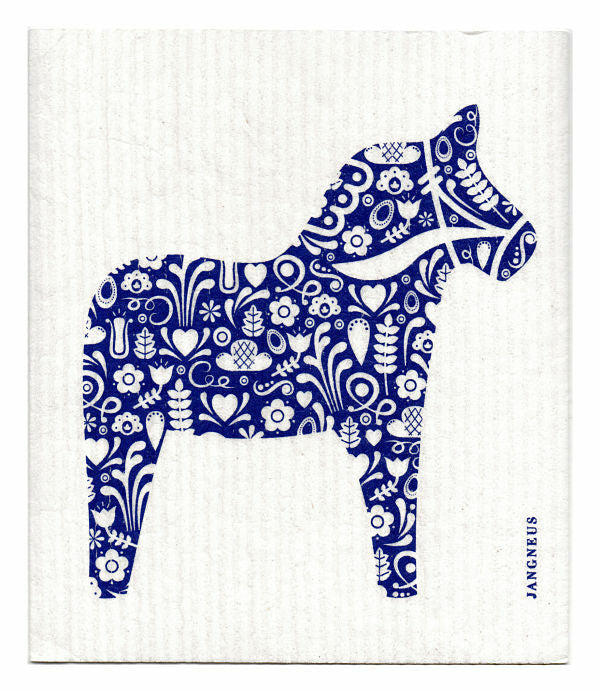 Blue Dala Horse Swedish Dishcloth