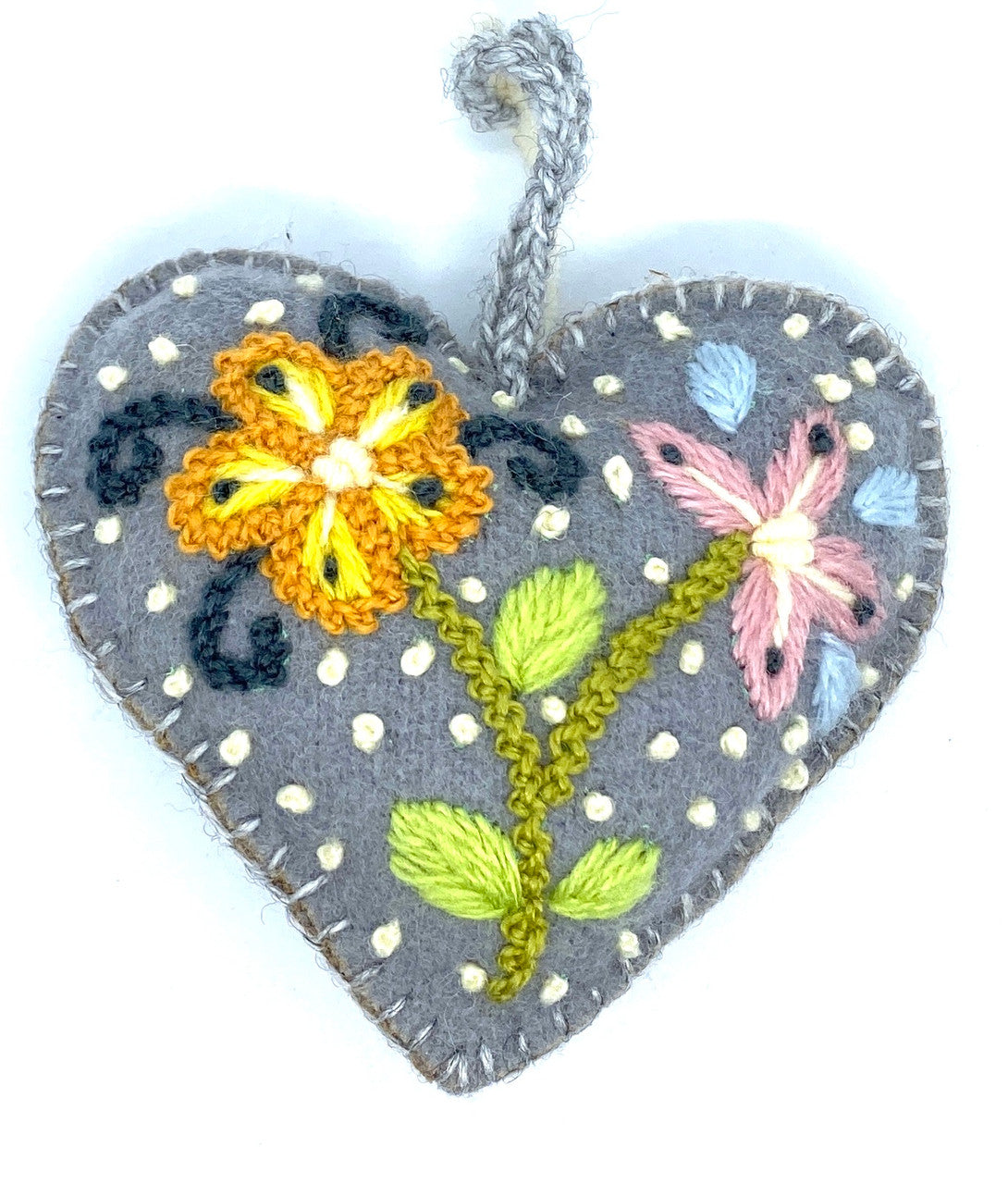 Flower Heart Felt Ornament (gray)