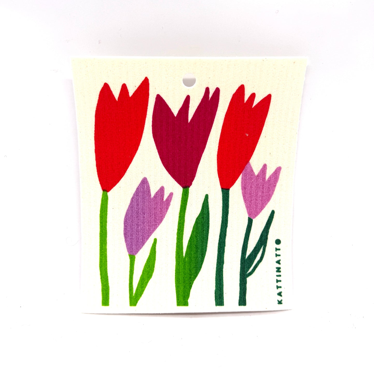 Red and Purple Tulips Swedish Dishcloth