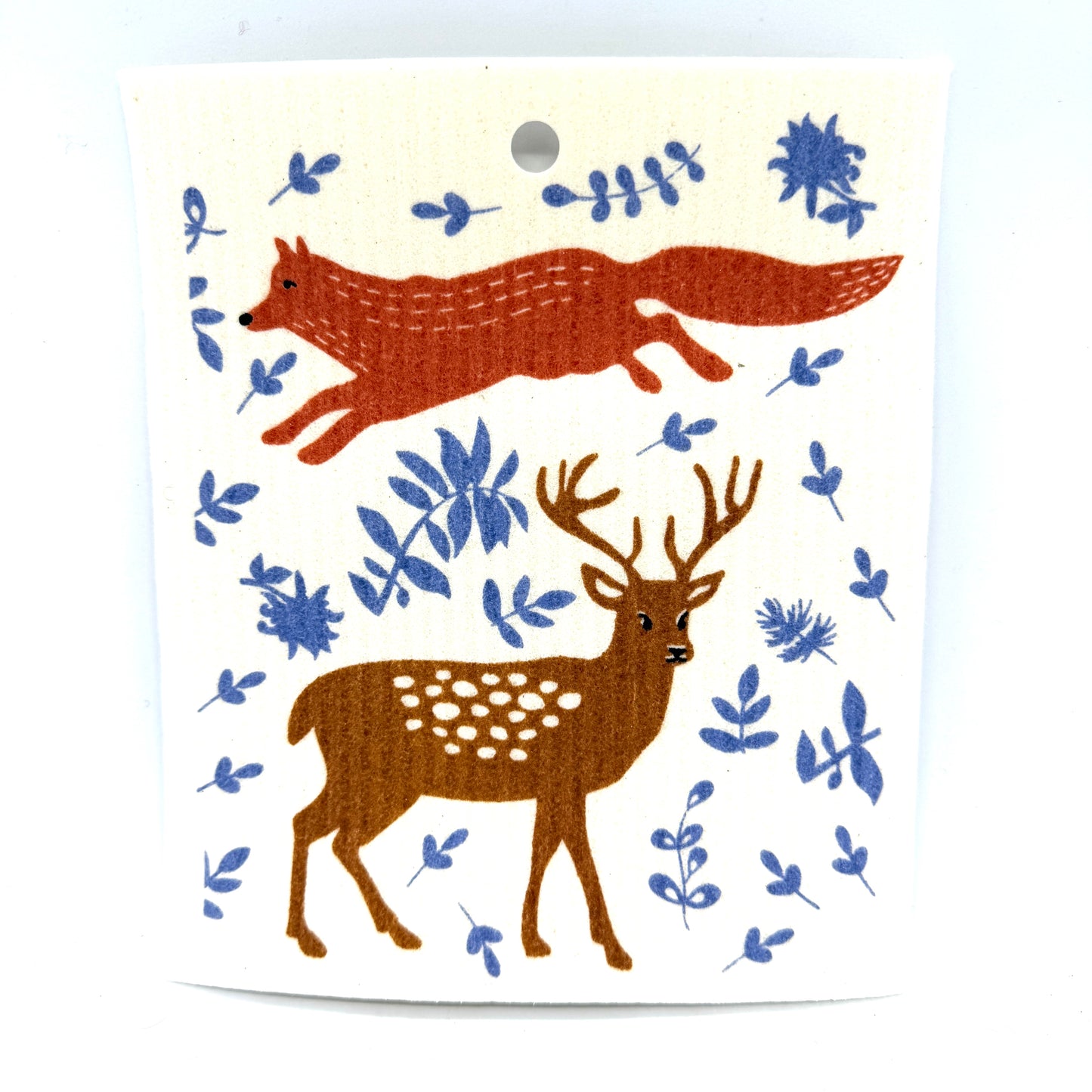 Fox and Deer Swedish Dishcloth