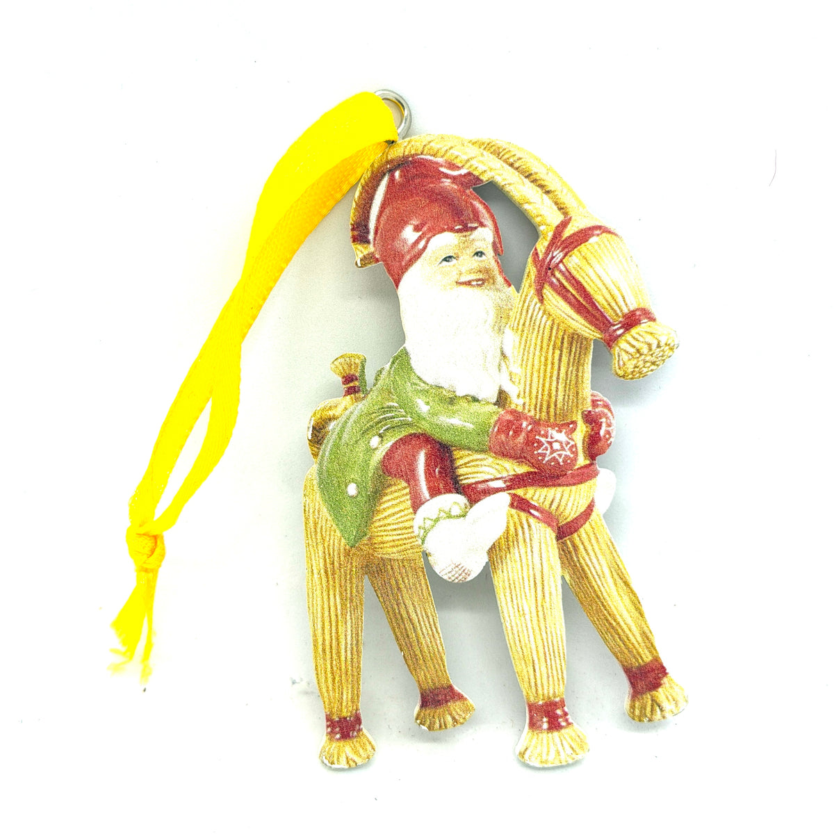 Straw Goat and Tomte Wood Ornament