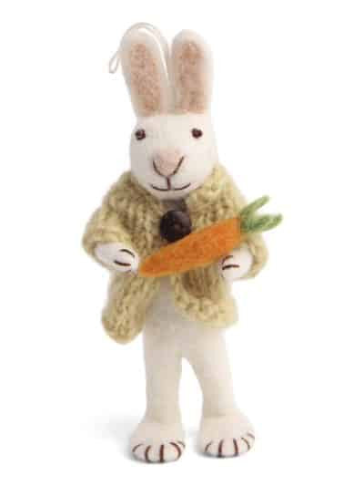 Felt White Bunny with Yellow Jacket and Carrot