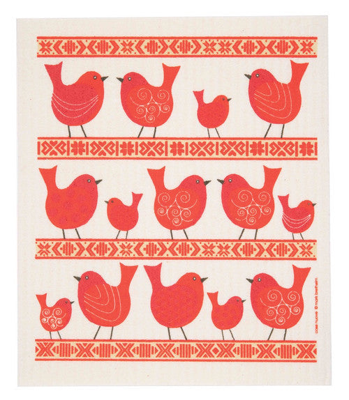 Red Birds Swedish Dishcloth