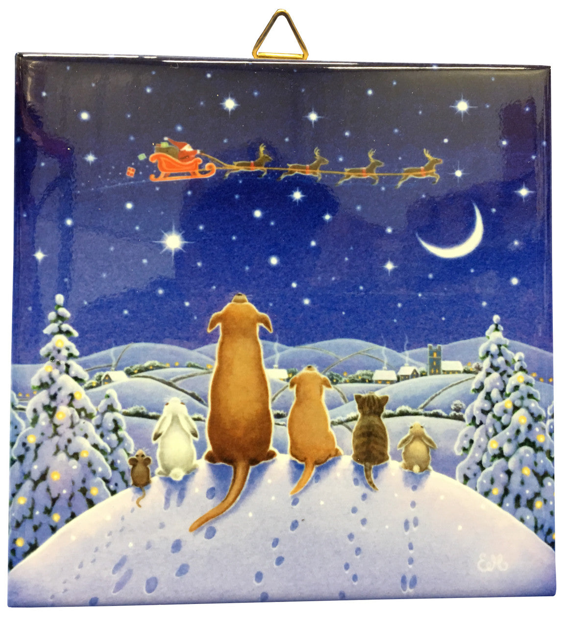 Dogs watching Santa tile