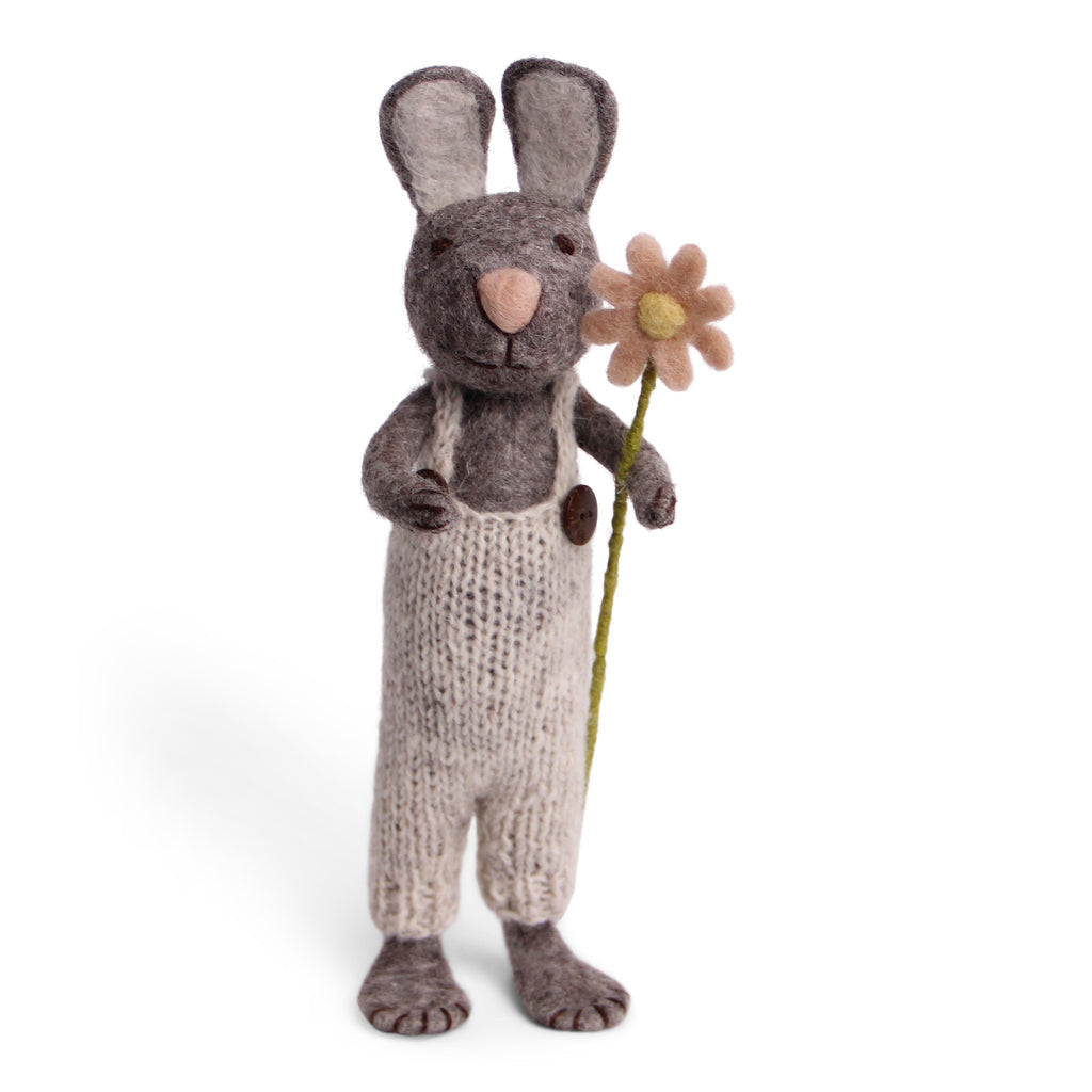 Felt Grey Bunny with Flower