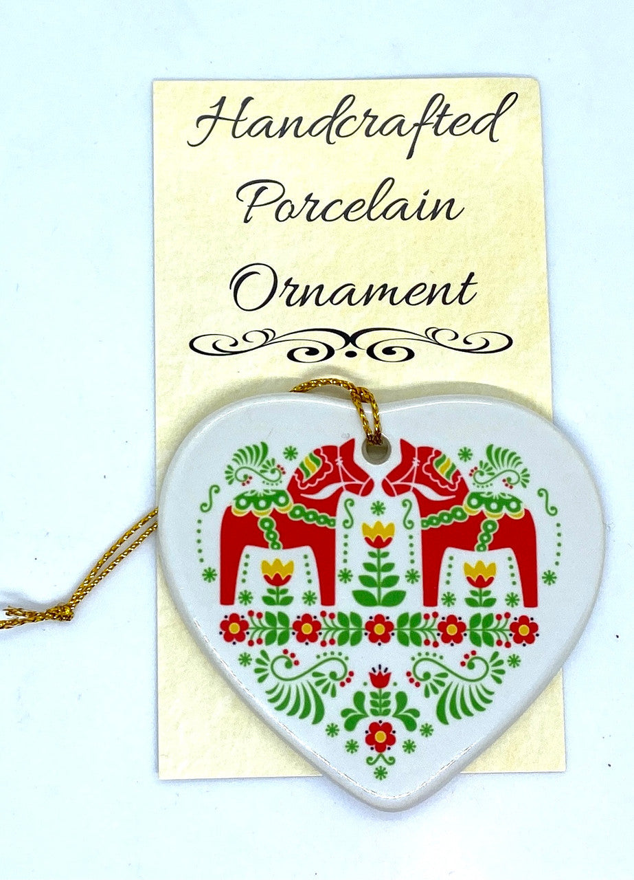 Dala Horses Heart Ceramic Ornament