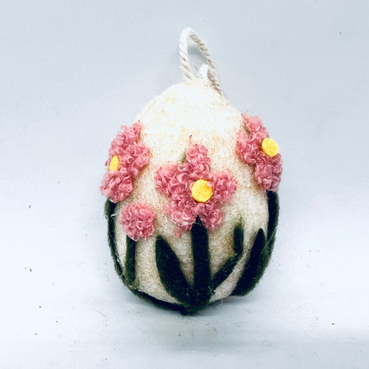 Pink Flower Felt Egg Ornament