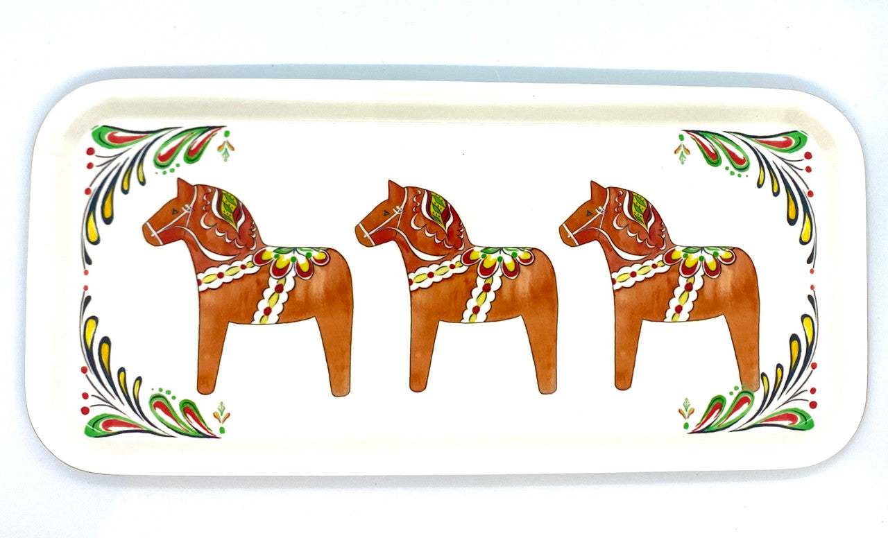 Folk Art Dalahorse Birch Serving Tray
