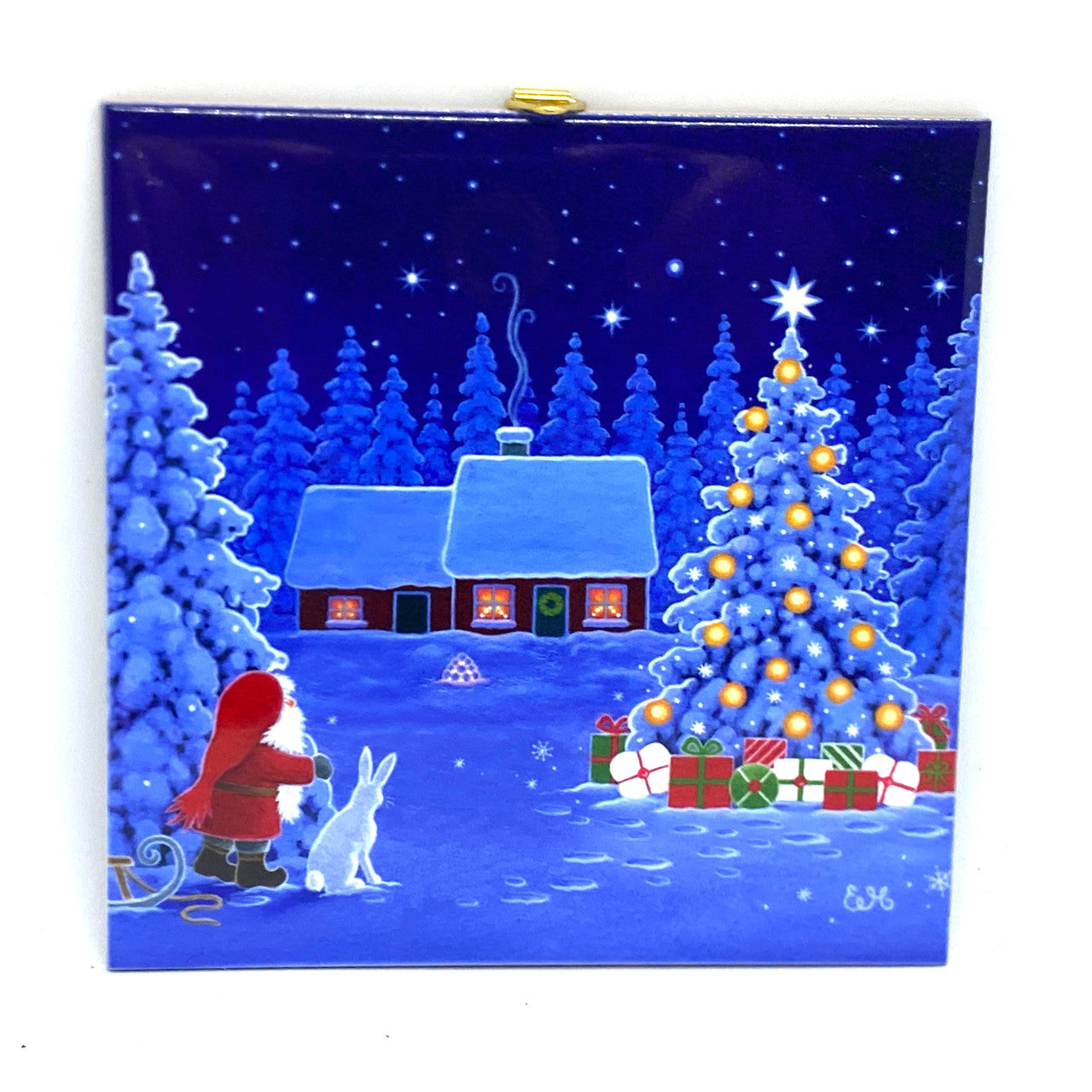 Santa & Rabbit Christmas Tree Tile Trivet