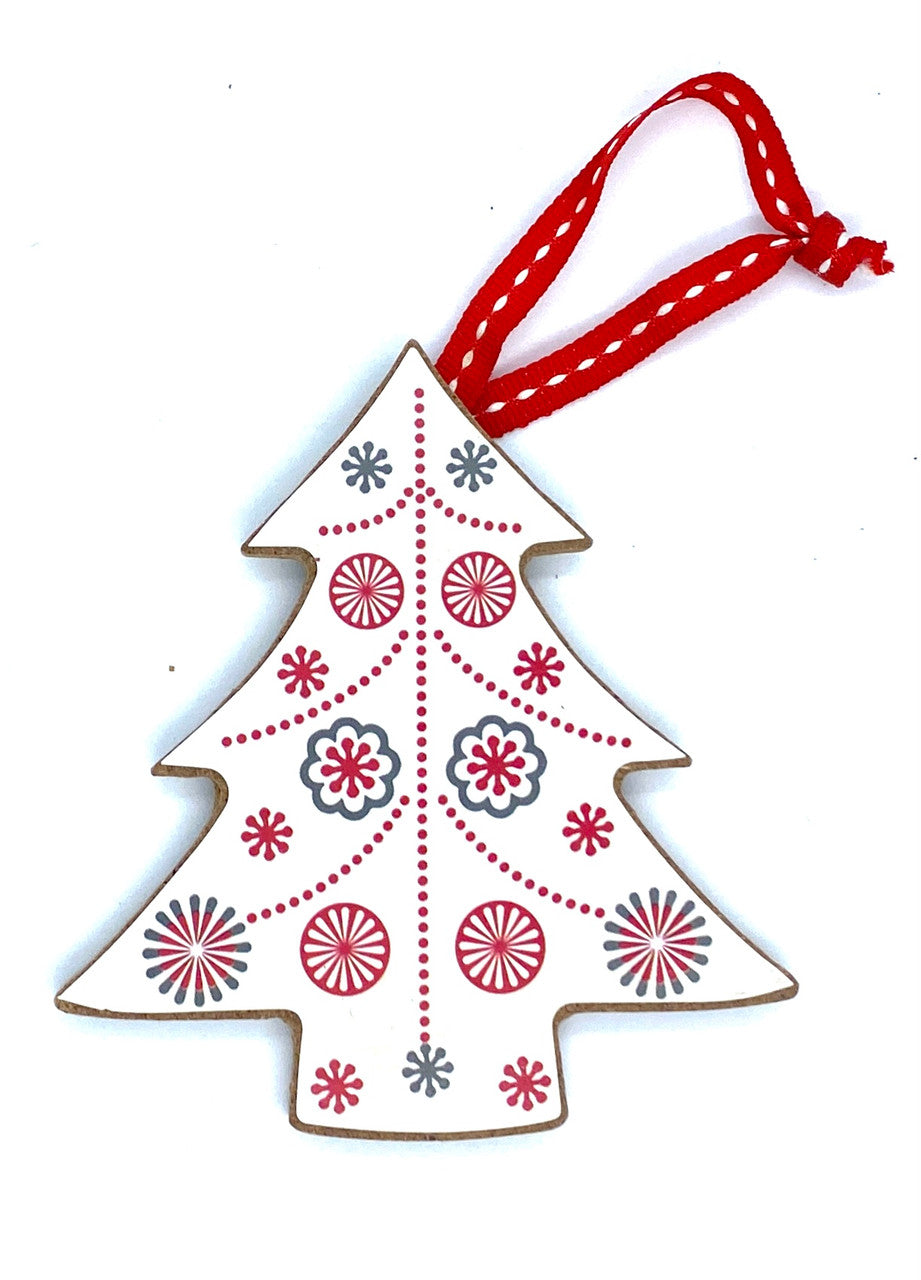 Nordic White Christmas Tree Wood Ornament 