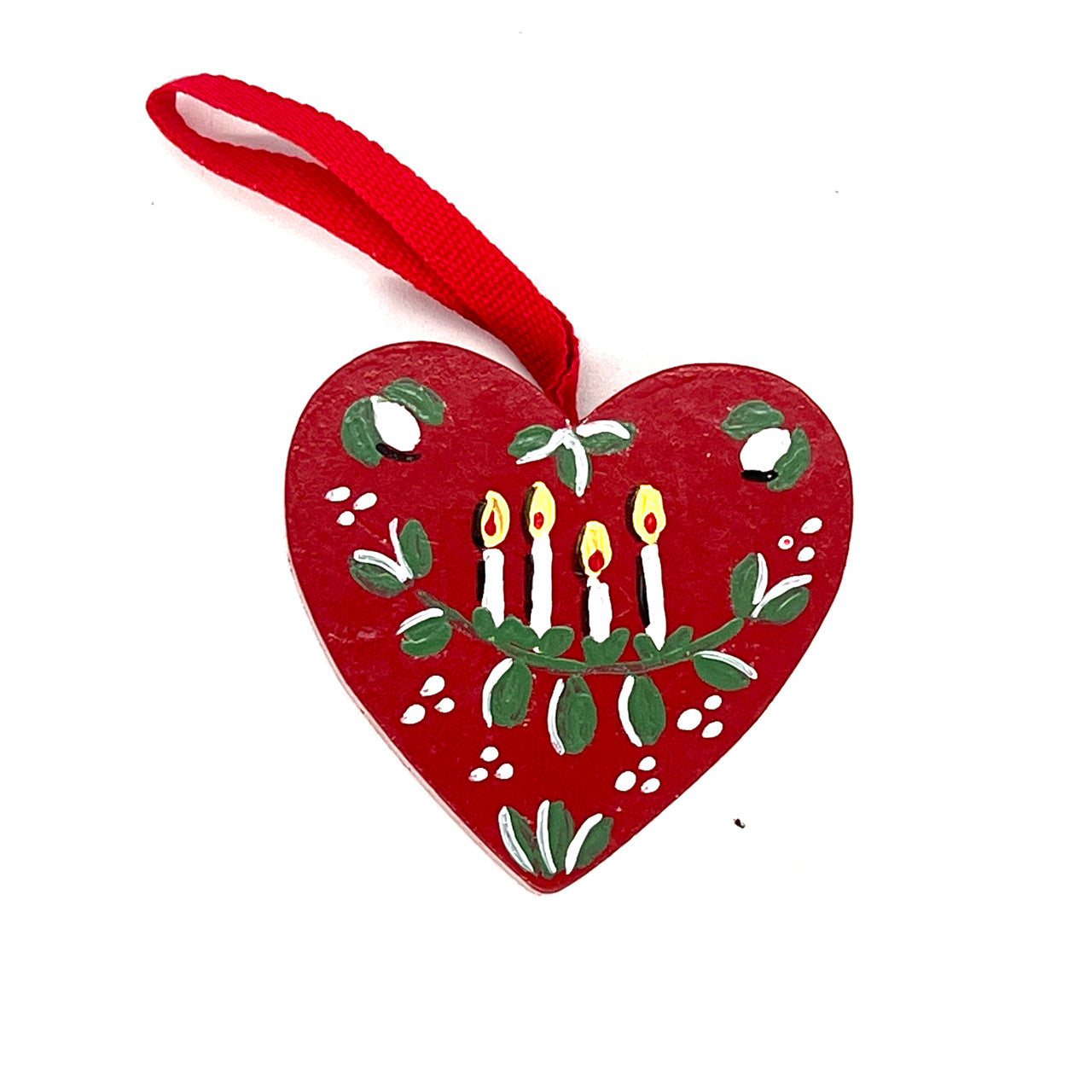 Candle Holly Red Heart Ornament 