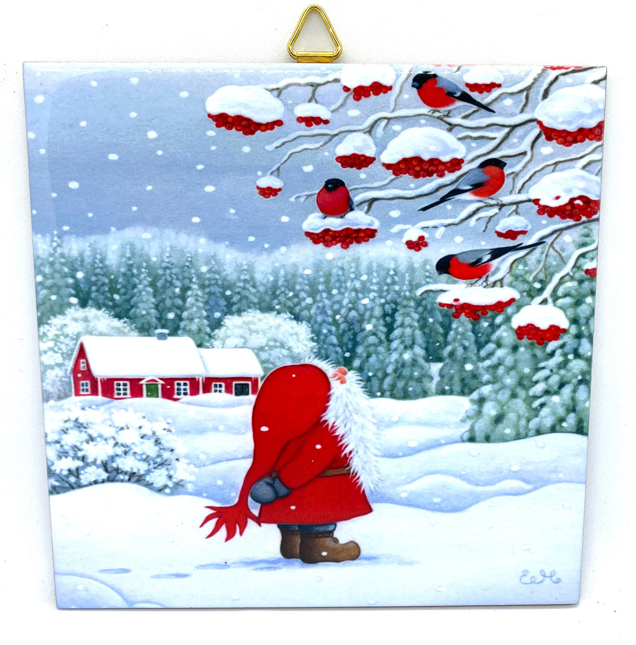 Tomte Watching Birds Tile Trivet