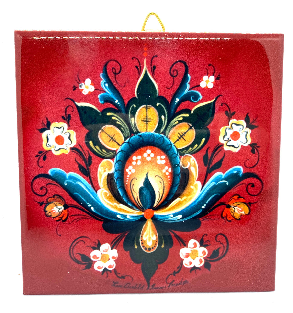 Red Rosemaling Tile Trivet