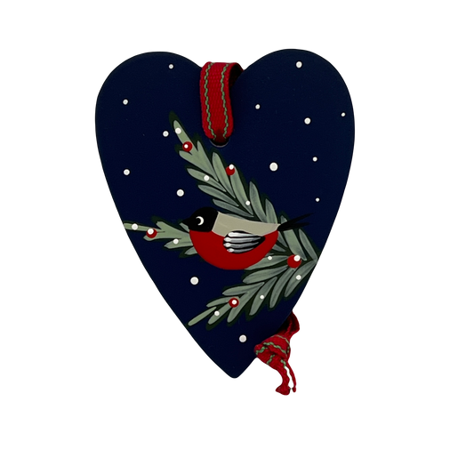 Bullfinch Heart Wood Ornament