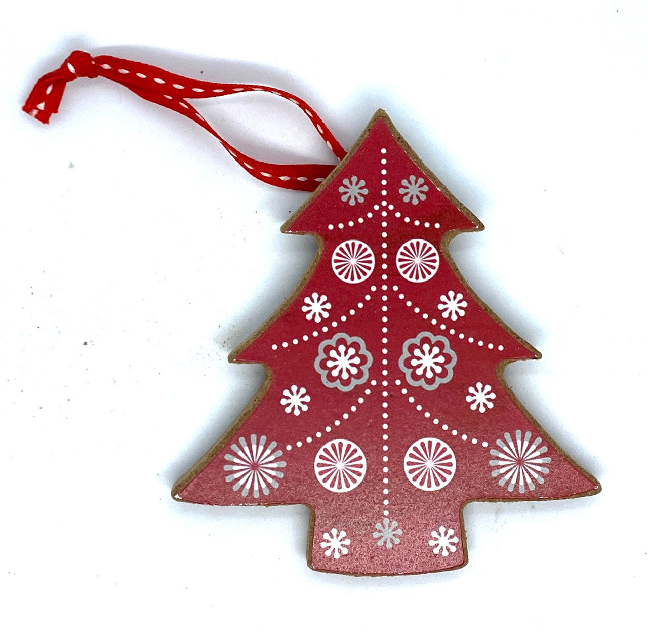 Nordic Red Christmas Tree Wood Ornament