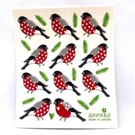 Heart Bullfinch Swedish Dishcloth