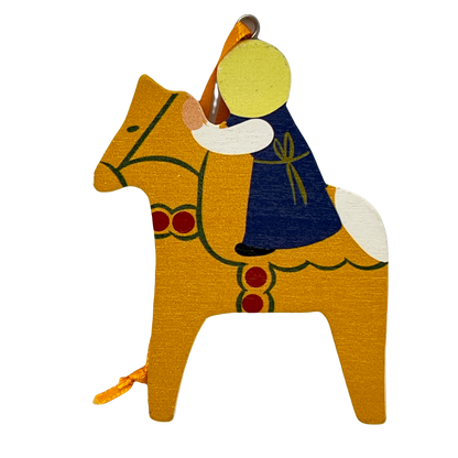 Girl on Yellow Dalahorse Wood Ornament