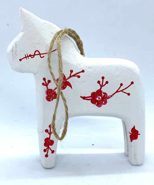 Dala Horse Ornament White Floral