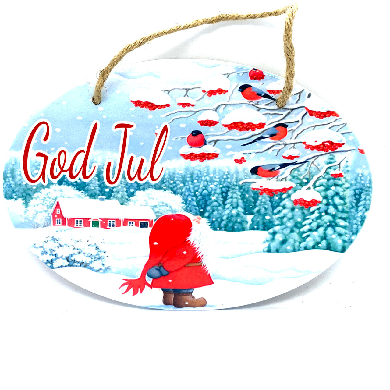 Tomten & Birds God Jul Ceramic Sign