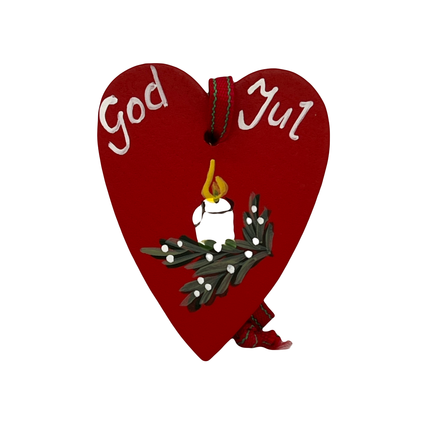 God Jul Heart Candle Wood Ornament