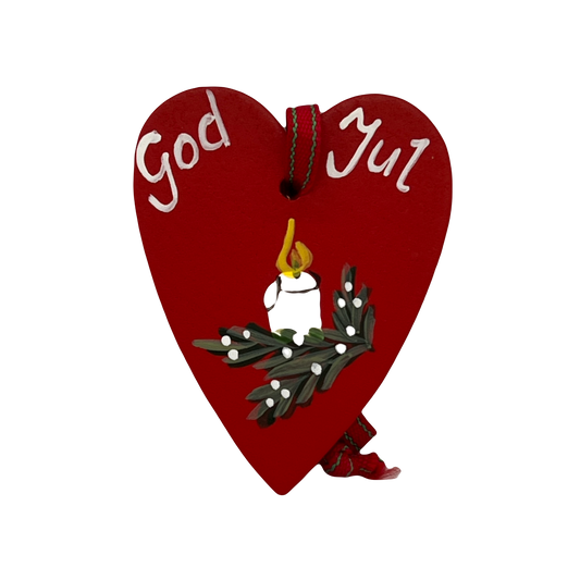 God Jul Heart Candle Wood Ornament