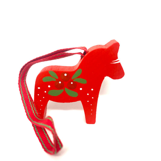 Red Lingonberries Wood Dalahorse Ornament