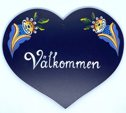 Välkommen Heart Folk Art Sign