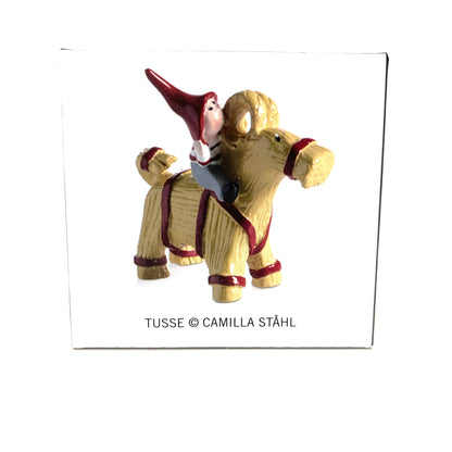 Tomten Riding a Straw Goat Statue