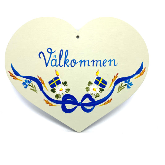 Välkommen Heart Swedish Flag Sign