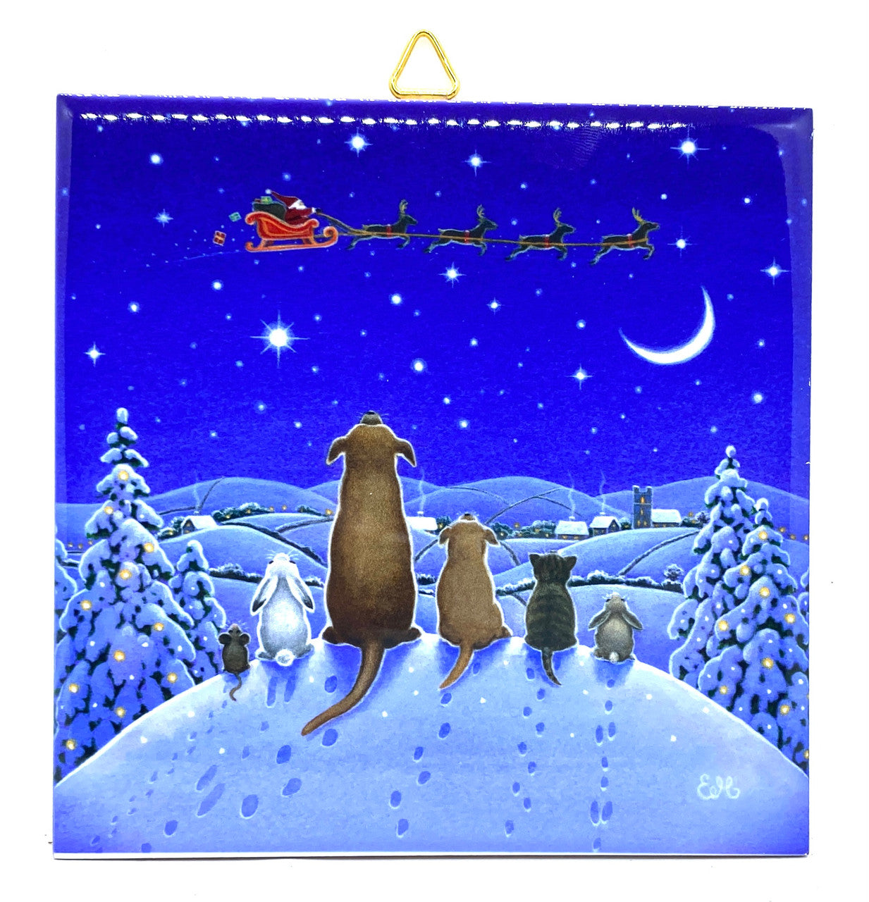 Animals Watching Santa Tile Trivet