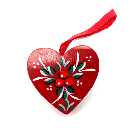 Red Berry Heart Wood Ornament