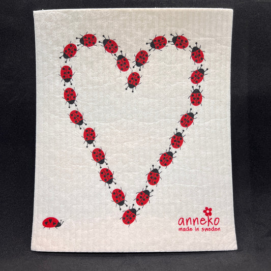 Ladybug Heart Swedish Dishcloth