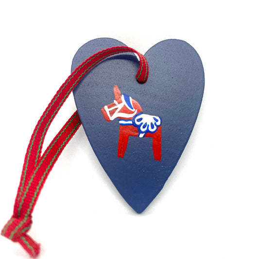Dala Horse Heart Wood Ornament