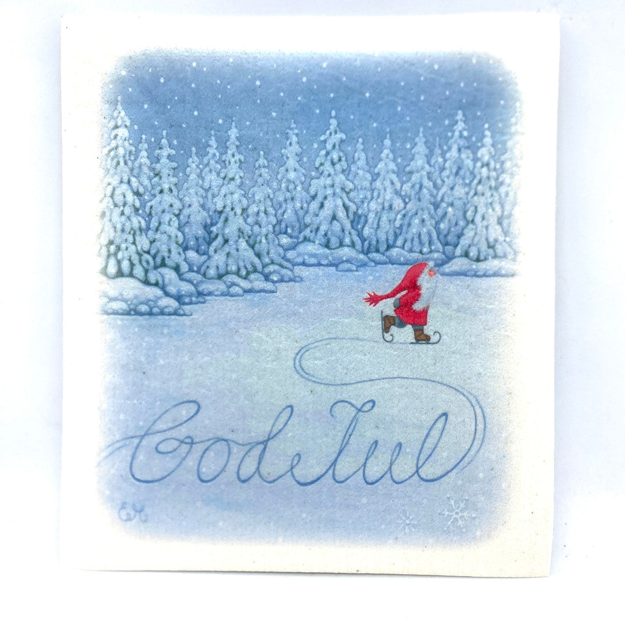 God Jul Tomte Skating Swedish Dishcloth