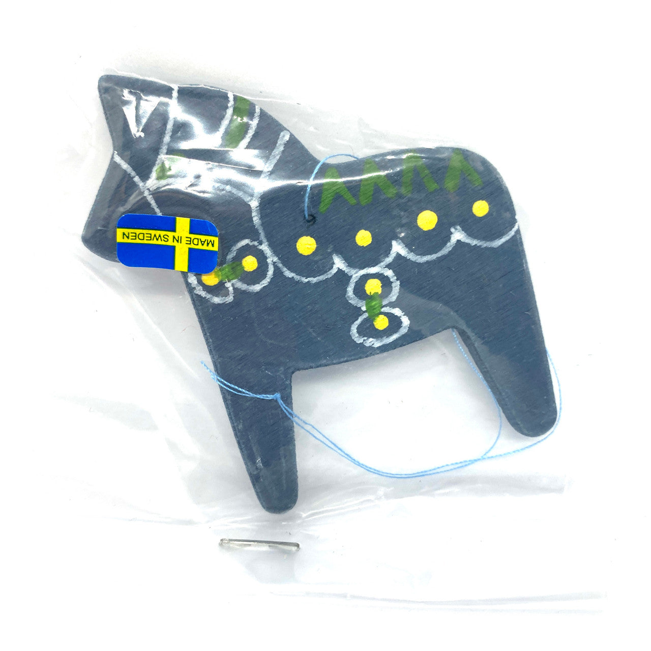 Blue Vintage Dalahorse Wood Ornament