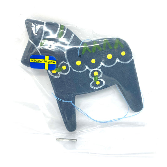 Blue Vintage Dalahorse Wood Ornament